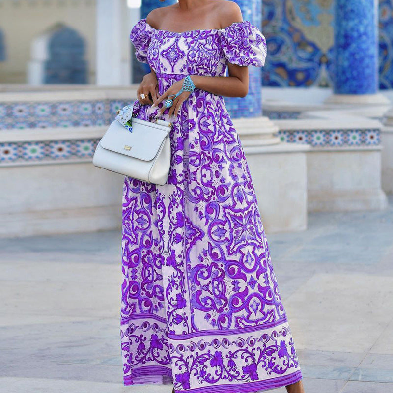 Fall Spring Fashion Elegant Women Off-Shoulder Bohemian Maxi Dress