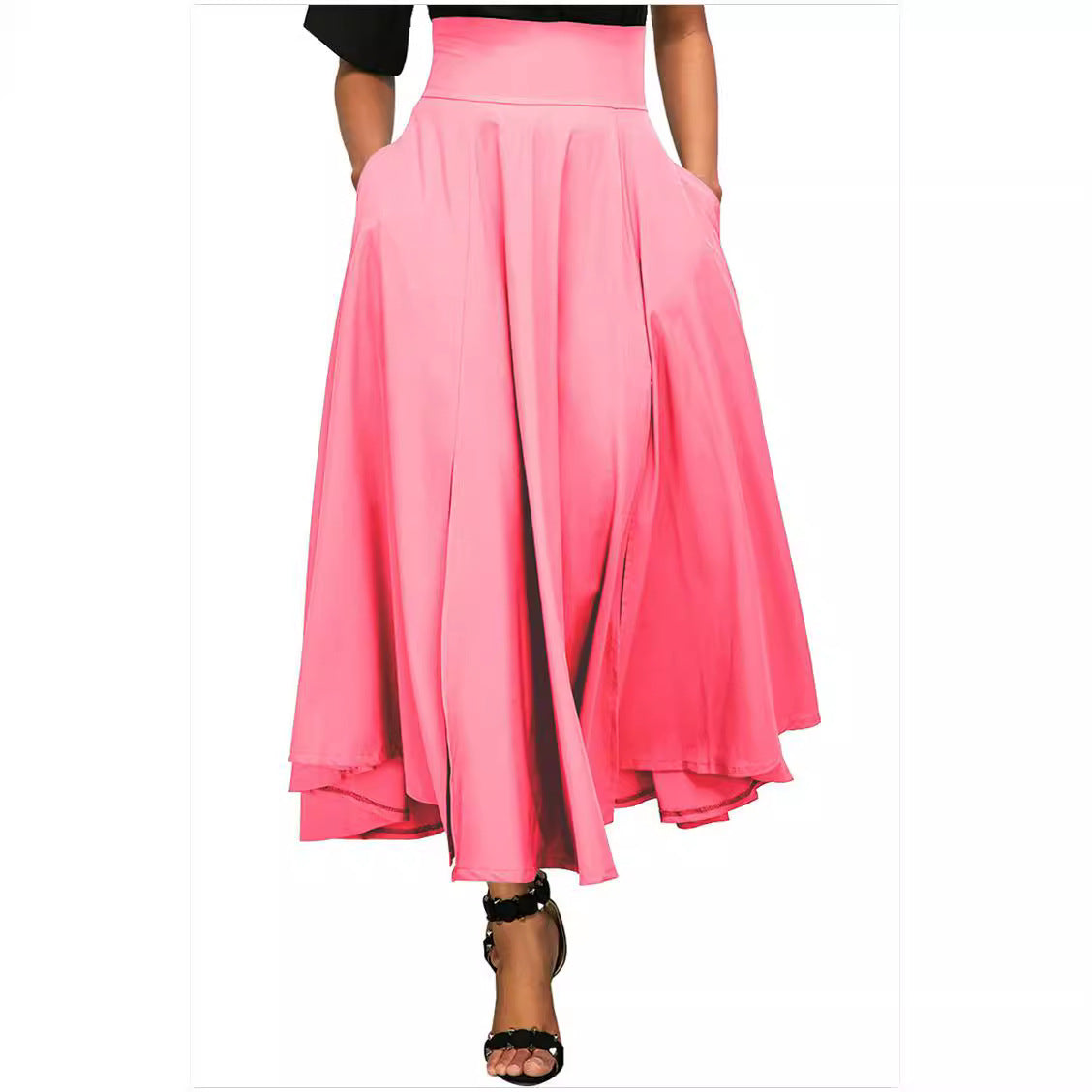 Women Fashion Casual Solid Color High Waist Skirt