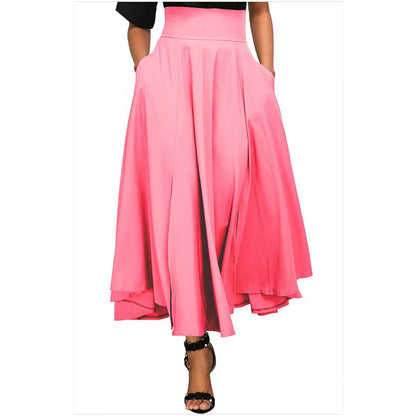 Women Fashion Casual Solid Color High Waist Skirt