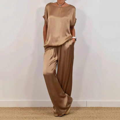Women Casual Solid Color Sleeveless Blouse Pants Set