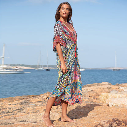 Vestido playero estampado informal de moda para mujer para vacaciones