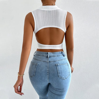 Women Fashion Solid Color Sleeveless Cropped Top
