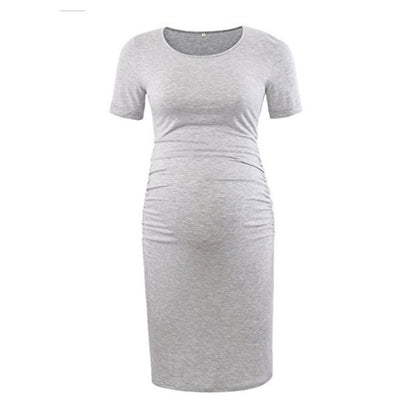 Casual Solid Color Short Sleeve Dress for Moms