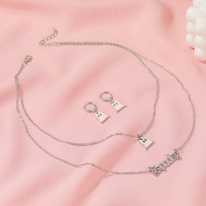 Conjunto de collar y pendientes de doble capa con diseño de diablillo para mujer, sencillo y divertido, para Halloween
