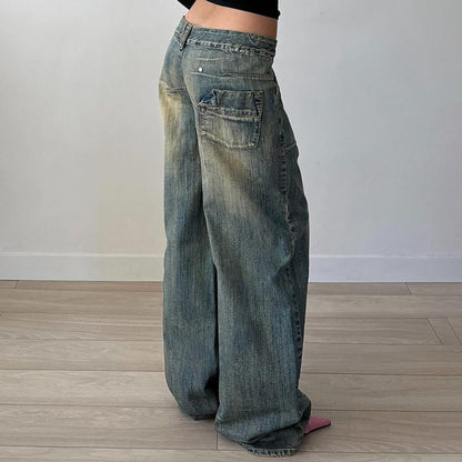 Vaqueros holgados de pierna ancha vintage para mujer de calle
