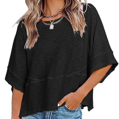 Casual Round Neck Blank T-Shirt for Women in Solid Colors