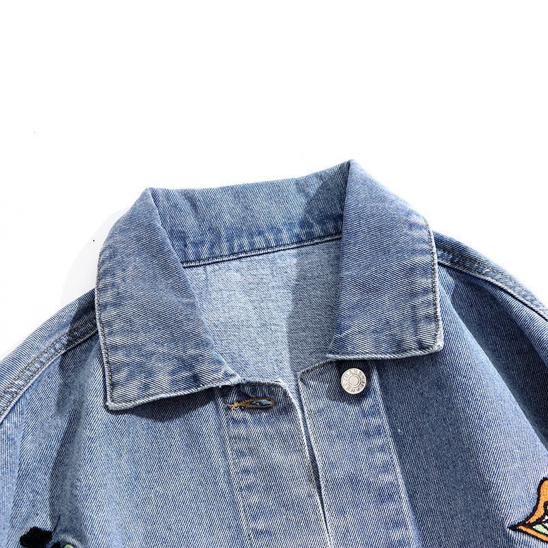 Chaqueta vaquera bordada con letras creativas a la moda para mujer