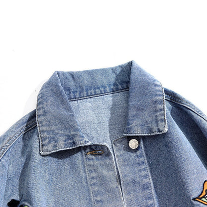Chaqueta vaquera bordada con letras creativas a la moda para mujer