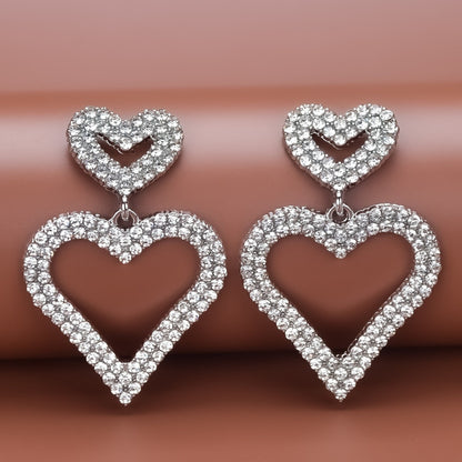 Pendientes personalizados con diamantes de imitación en forma de corazón exagerados