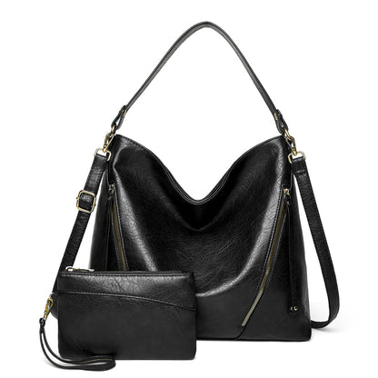 Women Solid Color Portable Large Capacity PU Handbag