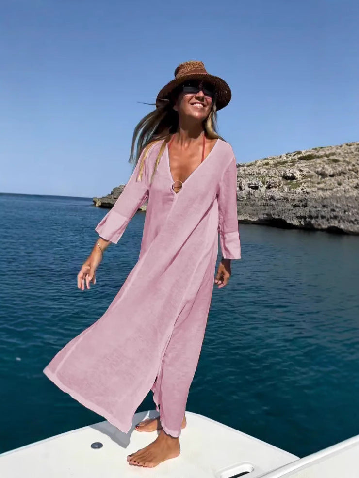 Batas de algodón y lino holgadas e informales a la moda para mujer
