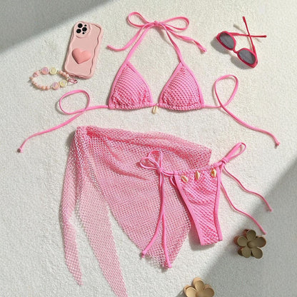 Traje de baño sexy de color sólido con agujeros para mujer
