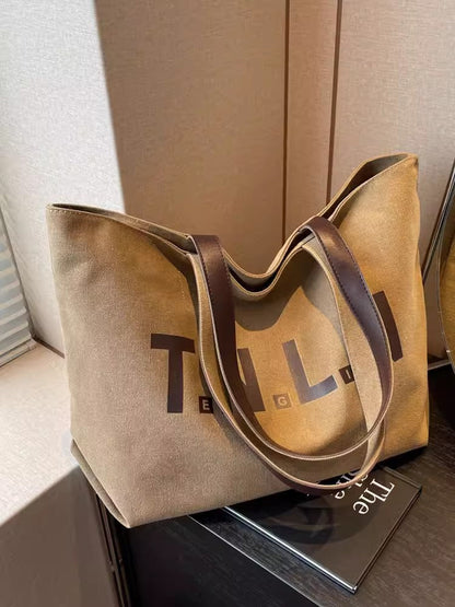 Bolso de mano de lona con estampado de letras informal a la moda para mujer