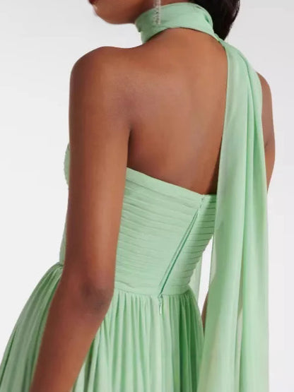 Women Elegant Solid Color Strapless Pleated Dress