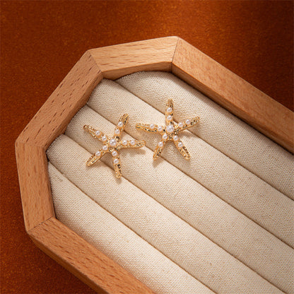 Ocean Wind Imitation Pearl Starfish Sea Earrings