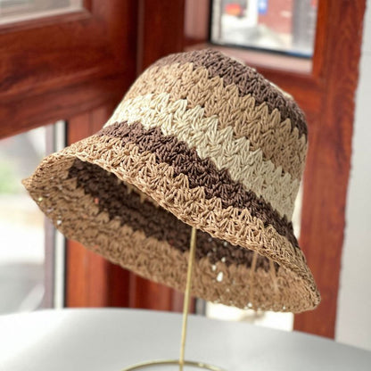 Sombrero de pescador tejido de paja arcoíris de moda para mujer
