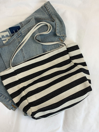 Sac fourre-tout simple et décontracté en toile à rayures de grande capacité