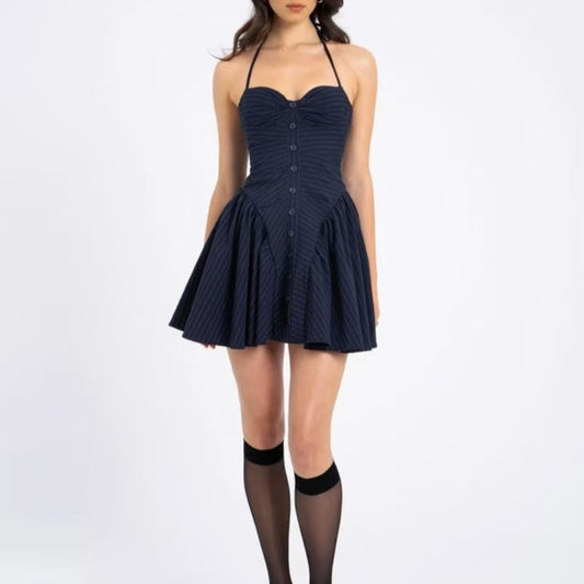 Women Fashion Sexy Stripe Halter-Neck Dress