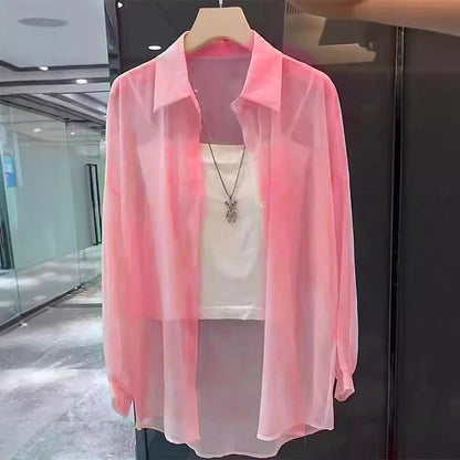 Blusa informal de manga larga transpirable de color liso para mujer