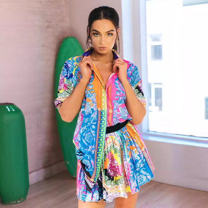 Conjunto de blusa con estampado geométrico informal de moda para mujer
