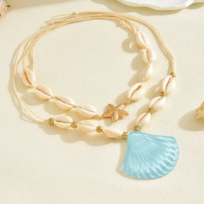 Bohemian Shell Pendant Sea Necklace with Resin Art