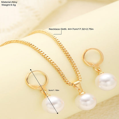 Fashion Pearl Necklace Earrings Two-Piece Set