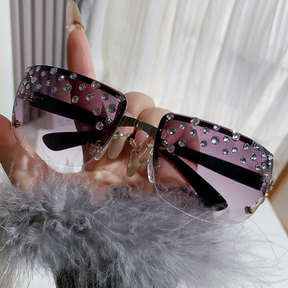 Gafas de sol de montura grande con degradado de diamantes de imitación a la moda para mujer