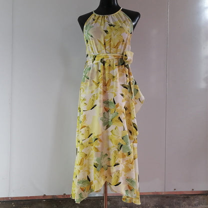 Vacation Fashion Floral Print Women Casual Ruffled Halter Dress