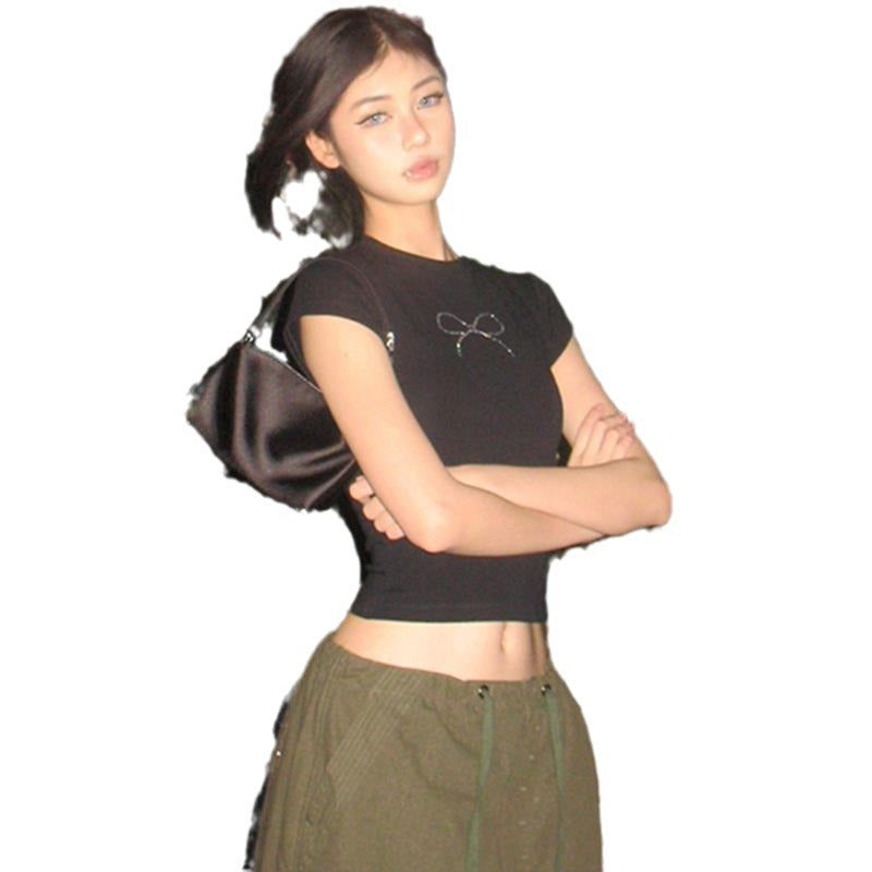 Women Casual Bowknot Printed Round Neck T-Shirt