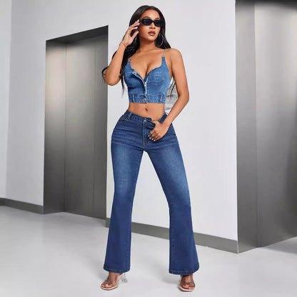 Women Fashion Deep V Backless Denim Camisole