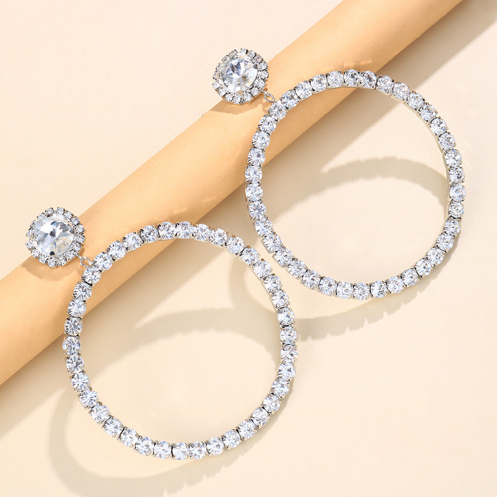 Fashion Exaggerated Round Rhinestone Earrings Alloy Jewelry