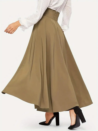 Falda elegante de cintura alta con cordones y color liso para mujer
