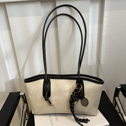 Bolso tote retro de gran capacidad con colgante para mujer, estilo urbano, de PU.