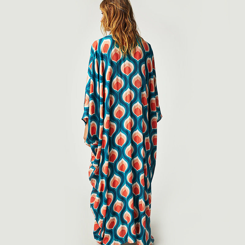 Women Fashion Casual Vacation Printed Long-Sleeve Cover-Up