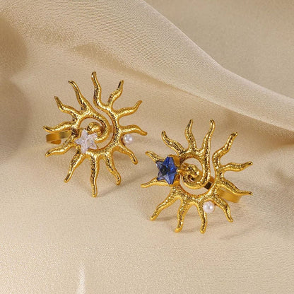 Anillo de amor con estrella de acero y titanio exagerado para mujer