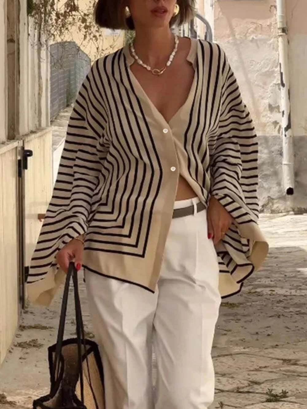 Women Fashion Stripe Print Long Sleeve Shirt
