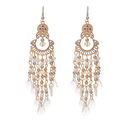 Boucles d'oreilles à pampilles creuses en perles de Bohème pour femmes