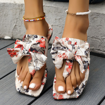Pantuflas planas con lazo multicolor informales a la moda para mujer