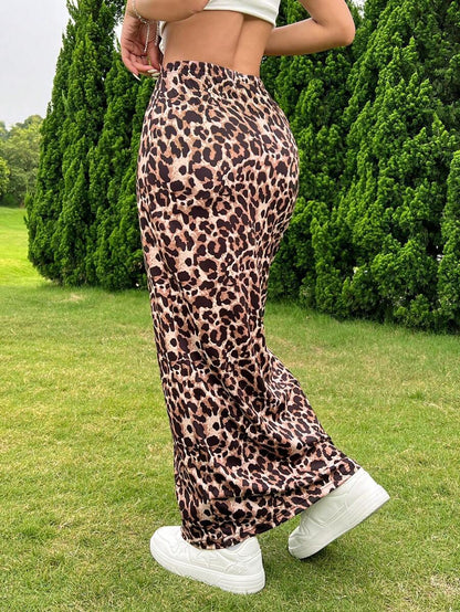Falda ajustada de cintura alta con estampado de leopardo informal a la moda para mujer