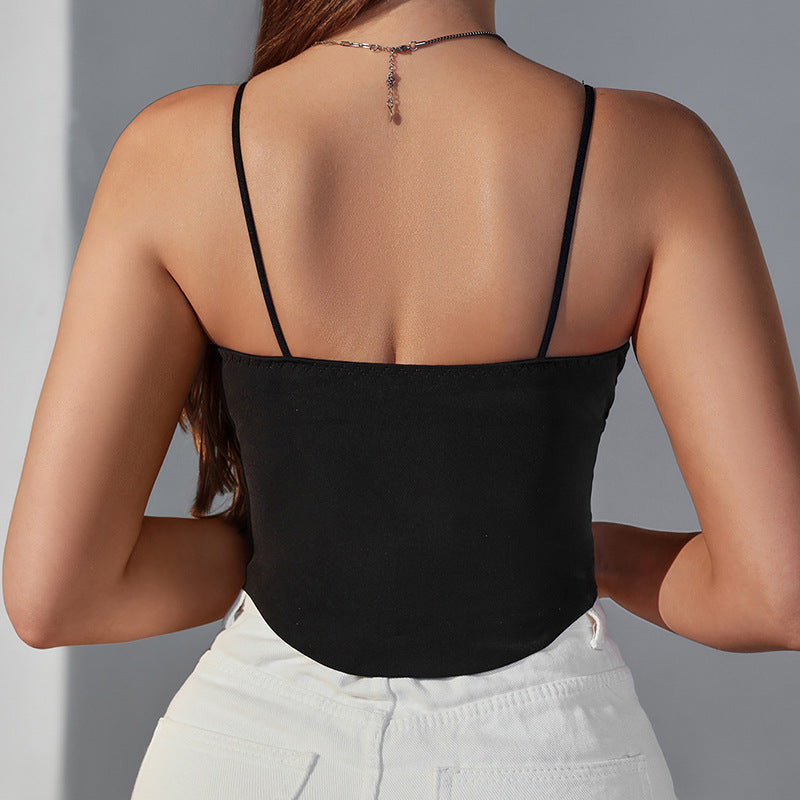 Haut ras du cou en nylon rembourré à bretelles spaghetti pour femme