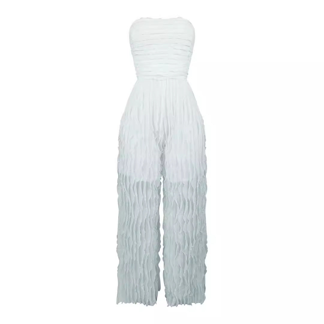 Mono sexy con top de tubo plisado a la moda para mujer