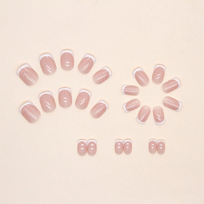 Faux ongles amovibles simples et mignons, roses et blancs pailletés