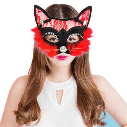Halloween Lace Animal Cat Diamond Half Face Mask