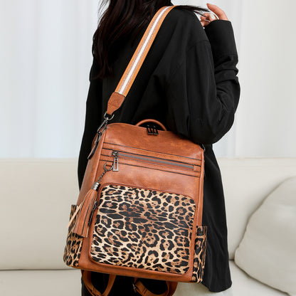 Winter Vintage Fashion Women Leopard Backpack