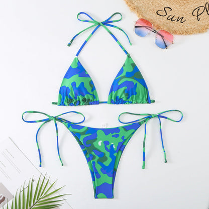 Bikini sexy con cordones en contraste para mujer