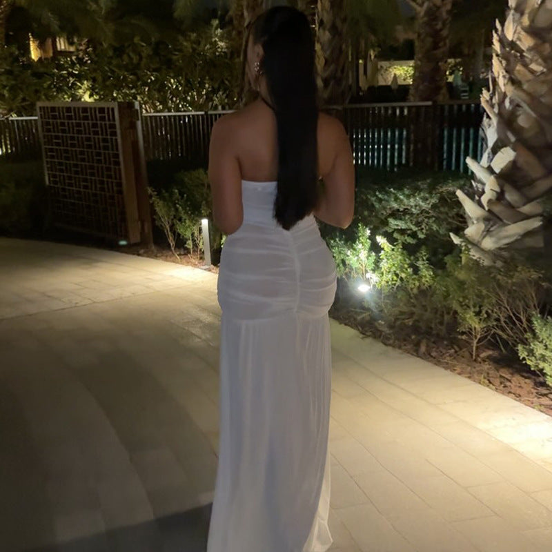 Vestido sexy de malla con escote en V y espalda descubierta para mujer