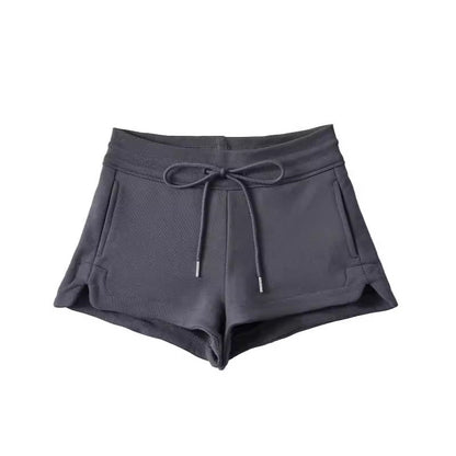 Pantalones cortos de cintura alta con cordón y color liso a la moda para mujer