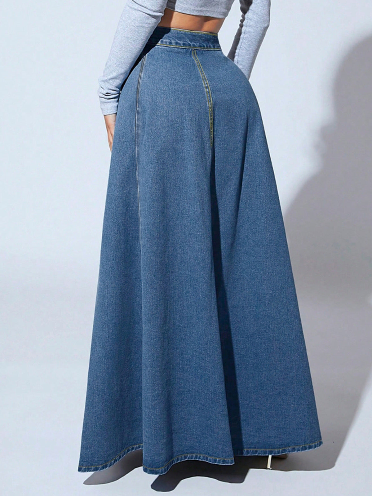 Falda vaquera de una sola botonadura para mujer, estilo urbano, larga, línea A, color liso
