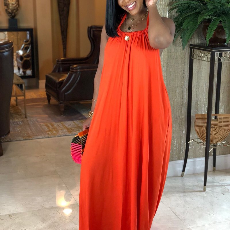Women's Fashion Boho Halter Neck Sleeveless Loose Maxi Dress