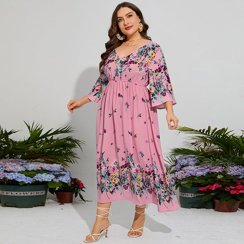 Women Vacation Elegant Tiny Flower Maxi Dress